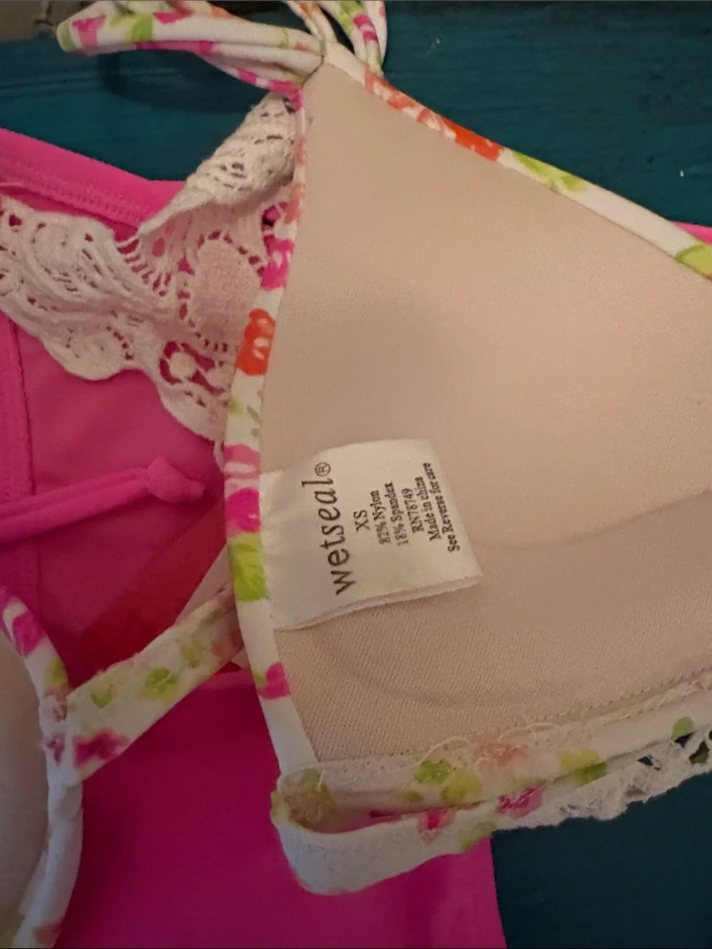 Floral Tie-Front Triangle Bikini Top with Pink Side-Tie Bottoms - Women Swim